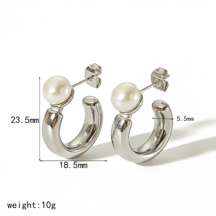 1 pair simple series sweet geometric stainless steel  gold plated artificial pearl women stud earrings h5Picture2